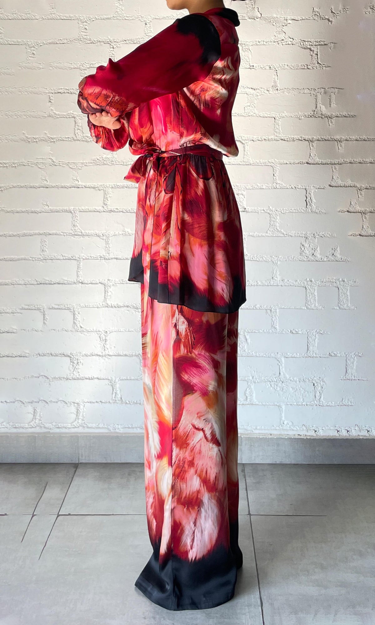 Womens | Shia Viscose Satin Pants | Black Pink Multi
