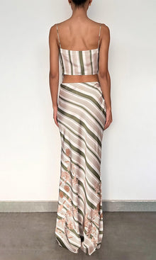 Womens | Taio Polyester Satin Lycra Long Skirt | Green Multi