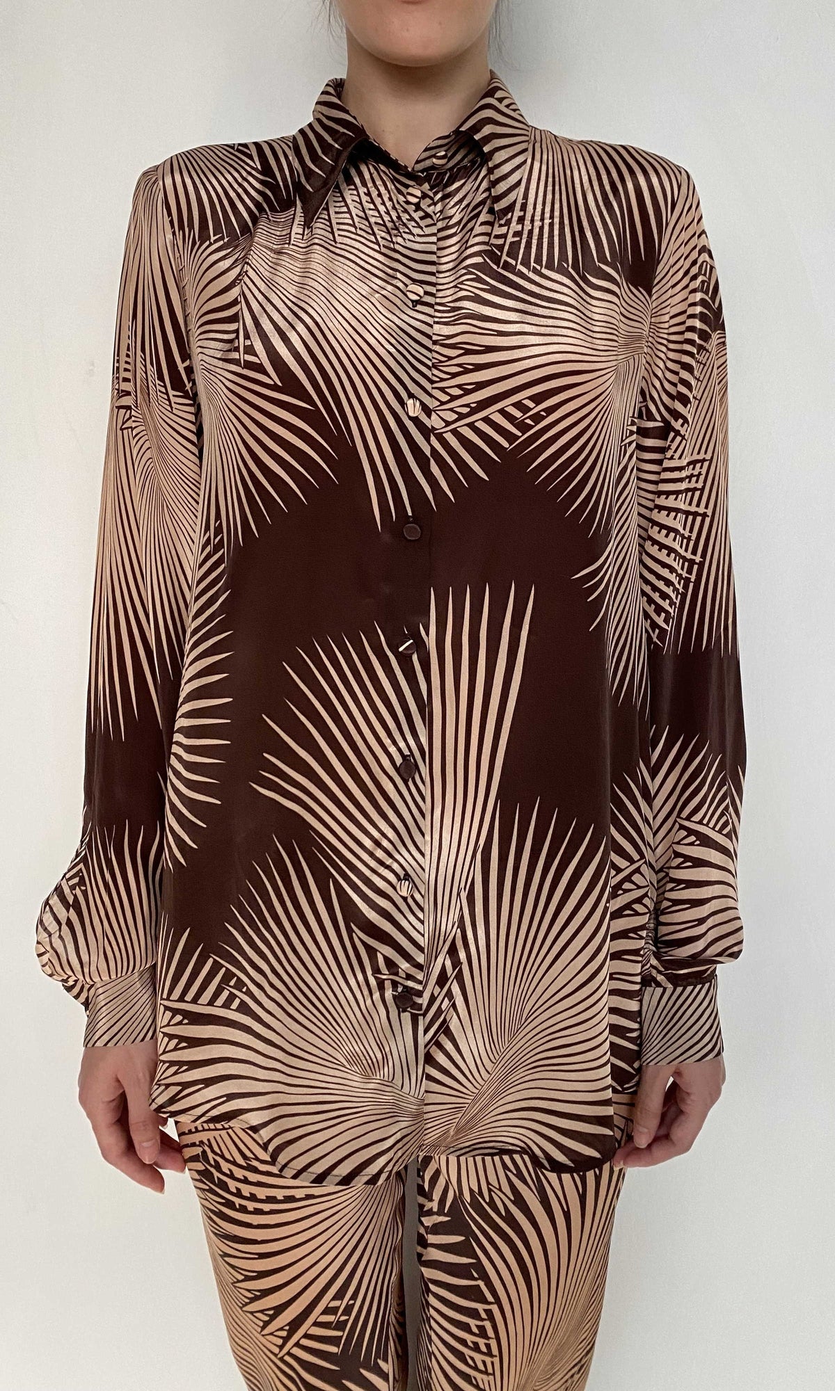 Womens | Taro Natural Crepe Oversized Shirt | Brown