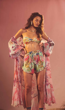 Womens | Zazu Tanish Crepe Shorts | Montley Tropical On Mint Green