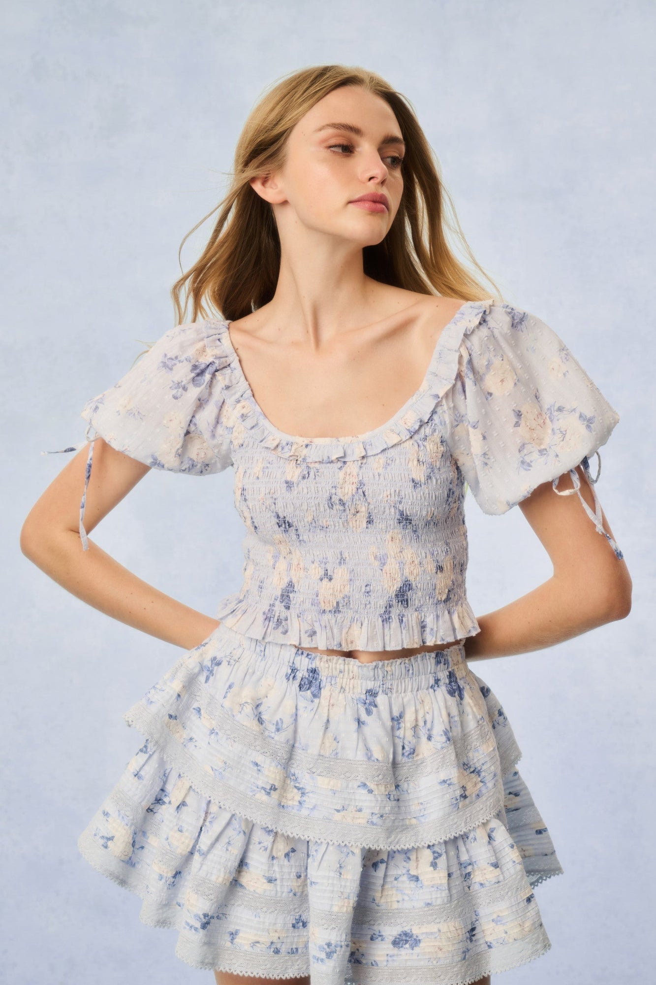 Ruffle Mini Heirloom Print Skirt | Whisper Blue