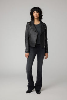 Ryder Semi-Fitted Leather Biker Jacket | Black
