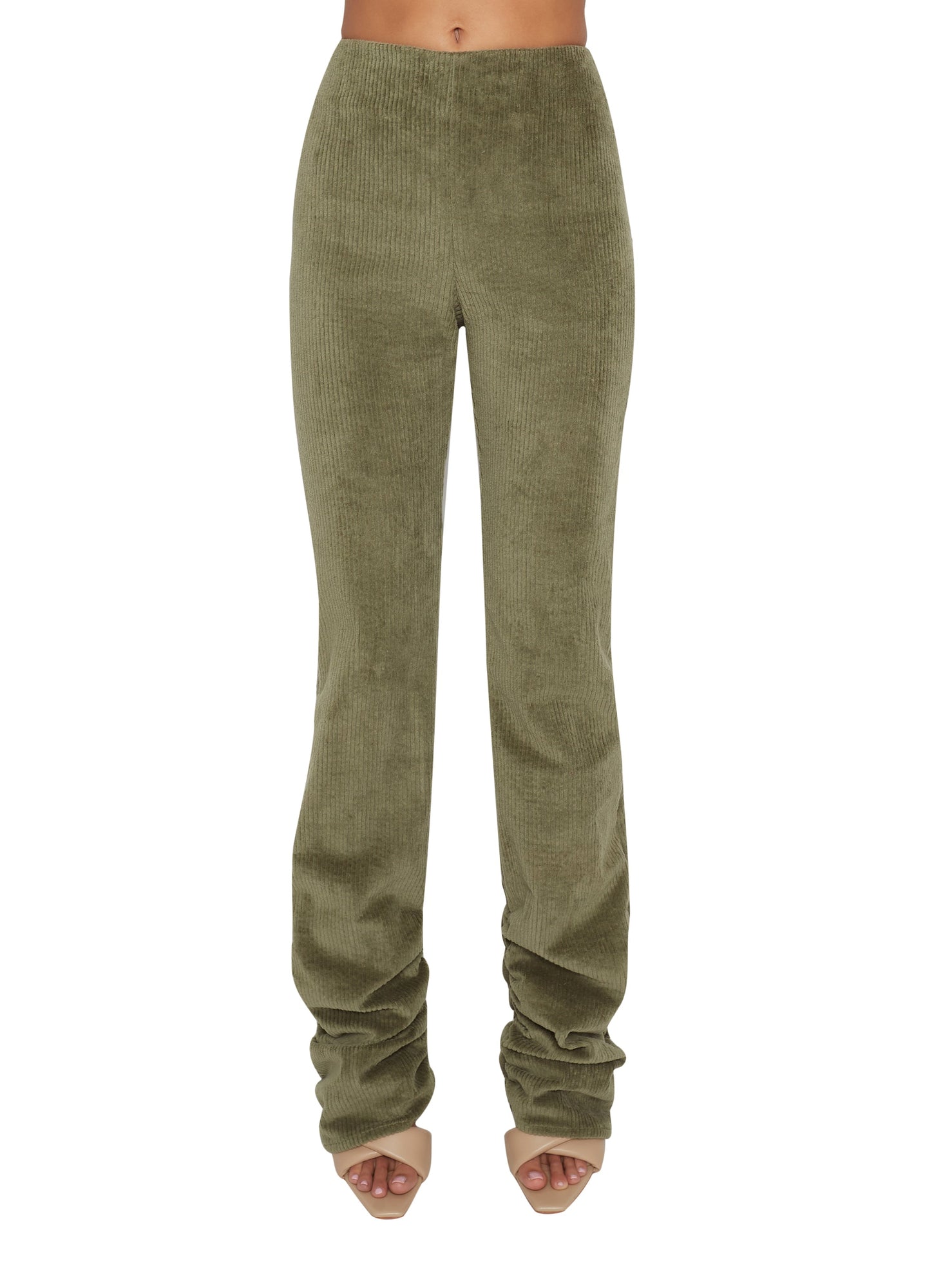 Womens | Corduroy Ruched Woven Leggings | Deep Sage