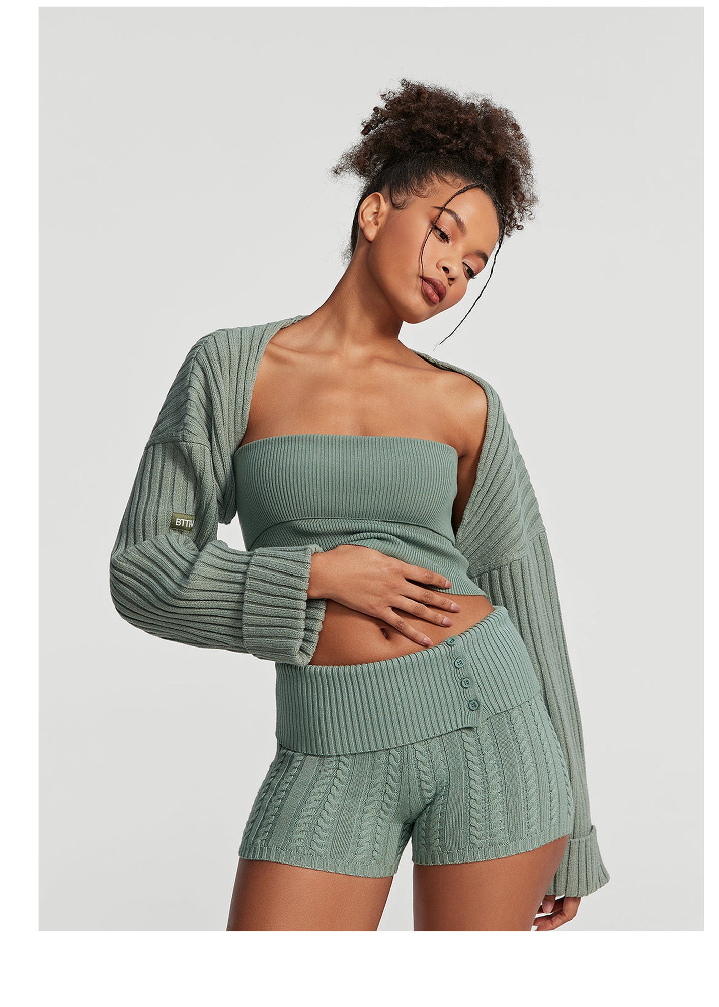 Ribbed Knit Shrug | Sage Green