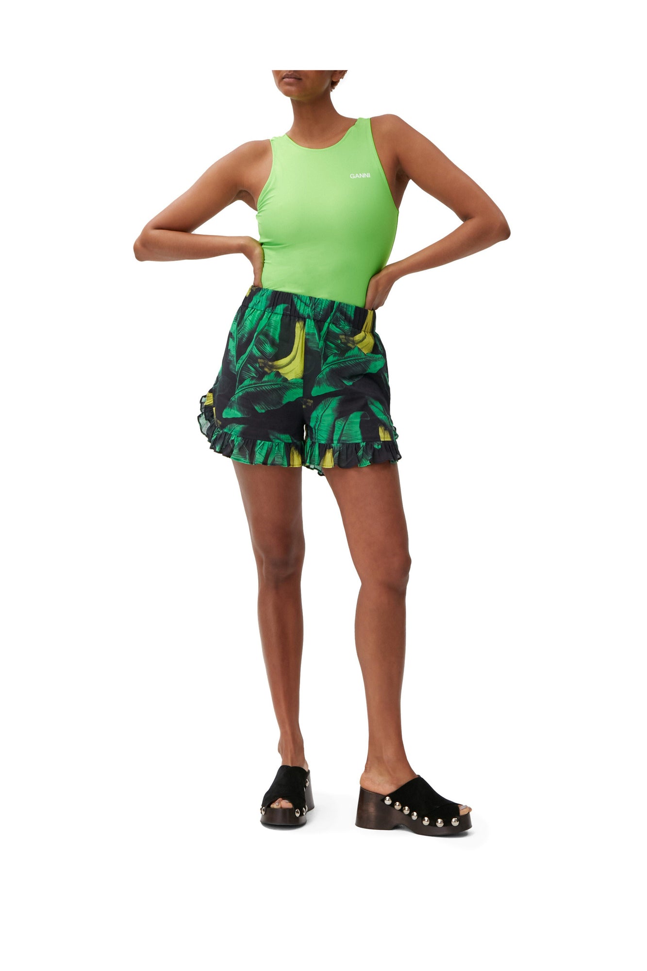 Ruffled Beach Shorts | Banana Tree Black