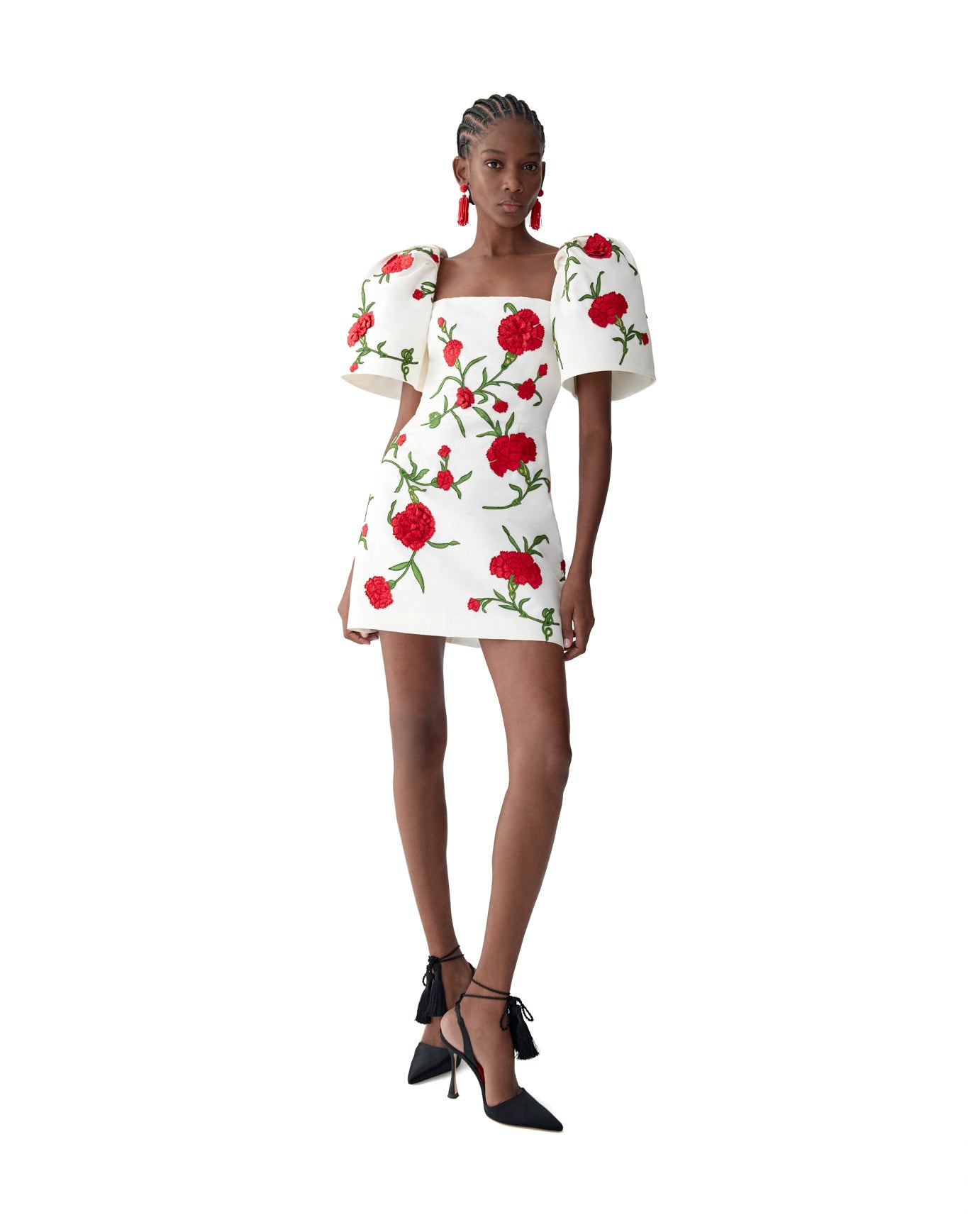 Embroidered Bell Sleeve Square Neck Mini Dress | Ivory Multi