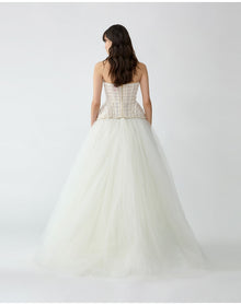 Embroidered Strapless Tiered Gown | White