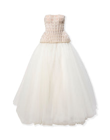 Embroidered Strapless Tiered Gown | White