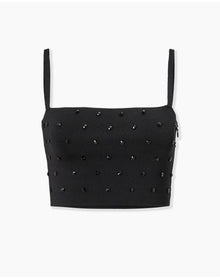 Embroidered Thin Strap Cropped Top | Black/Black