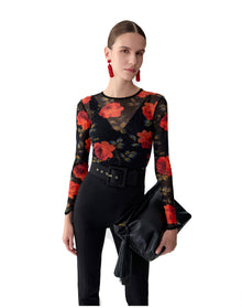 Long Sleeve Crewneck Top | Black Multi
