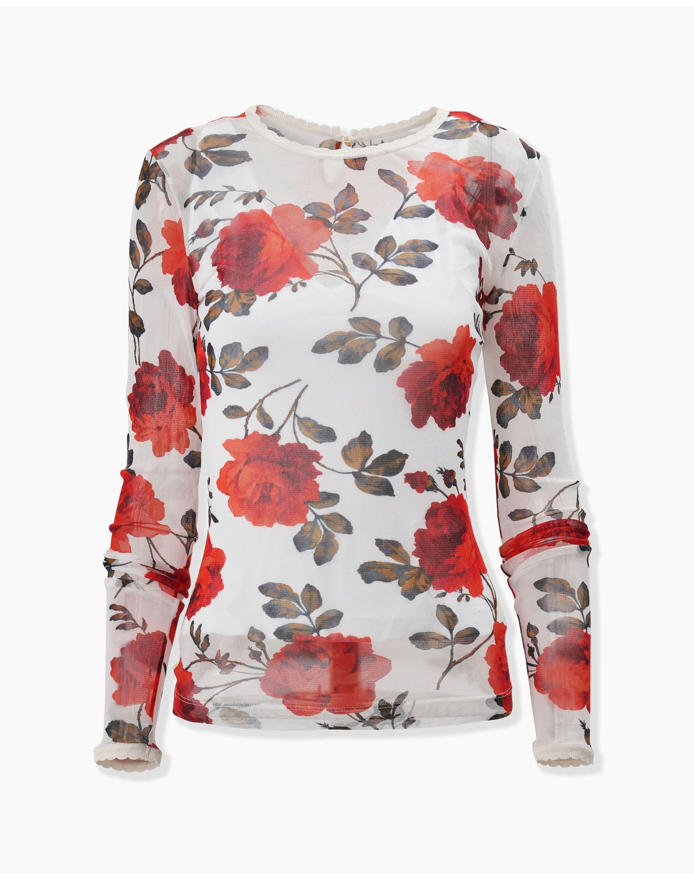 Long Sleeve Crewneck Top | Ivory Multi