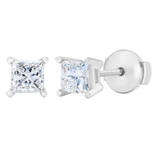 1.00 CT Princess Natural Diamond | Stud Earrings | 14K White Gold | G-H Color | VS Clarity