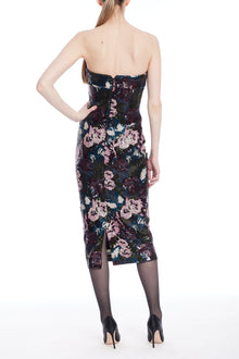 Badgley Mischka | Strapless Floral Sequin Cocktail Dress | Navy Multi