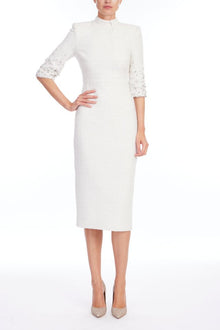 Badgley Mischka | 3/4 Beaded Tweed Cocktail Dress | Ivory
