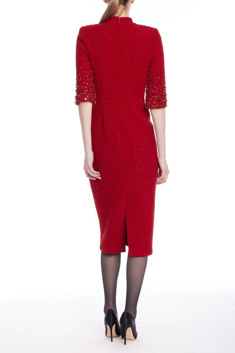 Badgley Mischka | 3/4 Beaded Tweed Cocktail Dress | Red
