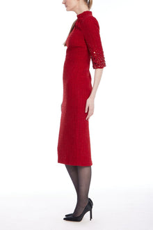 Badgley Mischka | 3/4 Beaded Tweed Cocktail Dress | Red