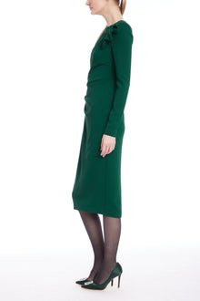 Badgley Mischka | Long Sleeve Draped Formal Dress | Dark Emerald