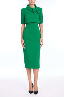 Badgley Mischka | Emerald Popover Tie Day Dress | Emerald