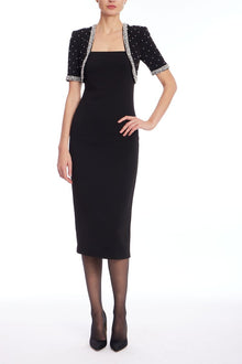 Badgley Mischka | Square Neck Sheath Dress with Embellished Bolero | Black