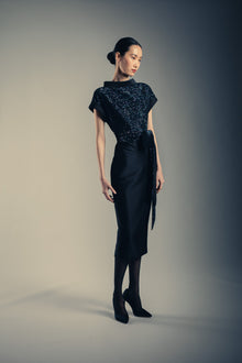 Badgley Mischka | Black Sequin Drop-Shoulder Combo Cocktail Dress | Black