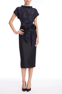 Badgley Mischka | Black Sequin Drop-Shoulder Combo Cocktail Dress | Black