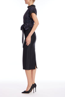 Badgley Mischka | Black Sequin Drop-Shoulder Combo Cocktail Dress | Black