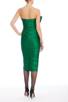 Badgley Mischka | Emerald Green Strapless Jacquard Cocktail Dress | Emerald