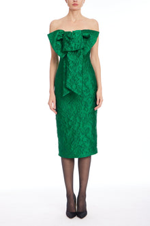 Badgley Mischka | Emerald Green Strapless Jacquard Cocktail Dress | Emerald