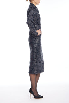 Badgley Mischka | Navy Foiled Lace High-Collar Cocktail Dress | Navy