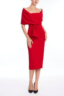 Badgley Mischka | Red Wrap Bodice Cocktail Dress | Red