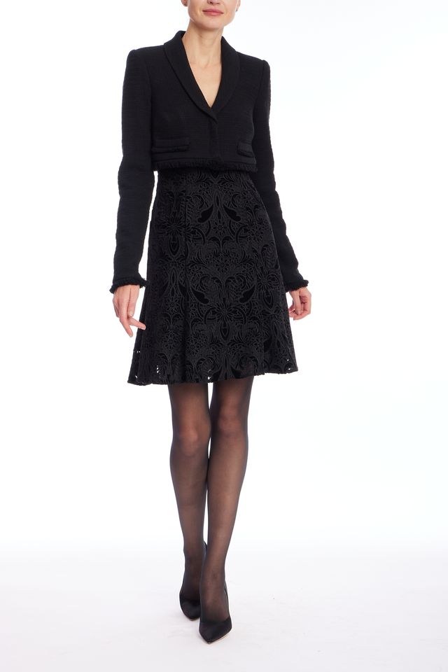 Badgley Mischka | Black Textured A-Line Dress with Cropped Jacket | Black