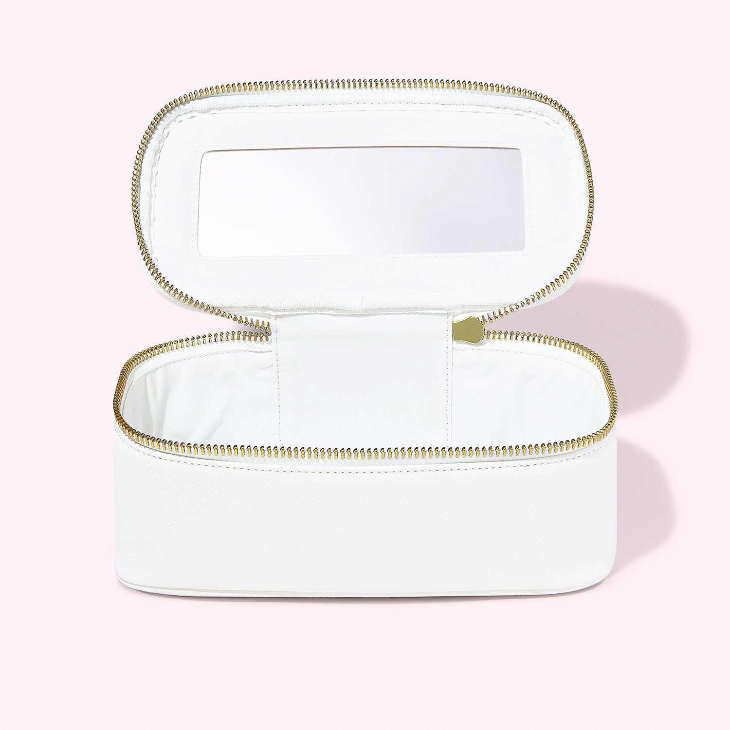 Textured Open Top Mirror Pouch | Blanc