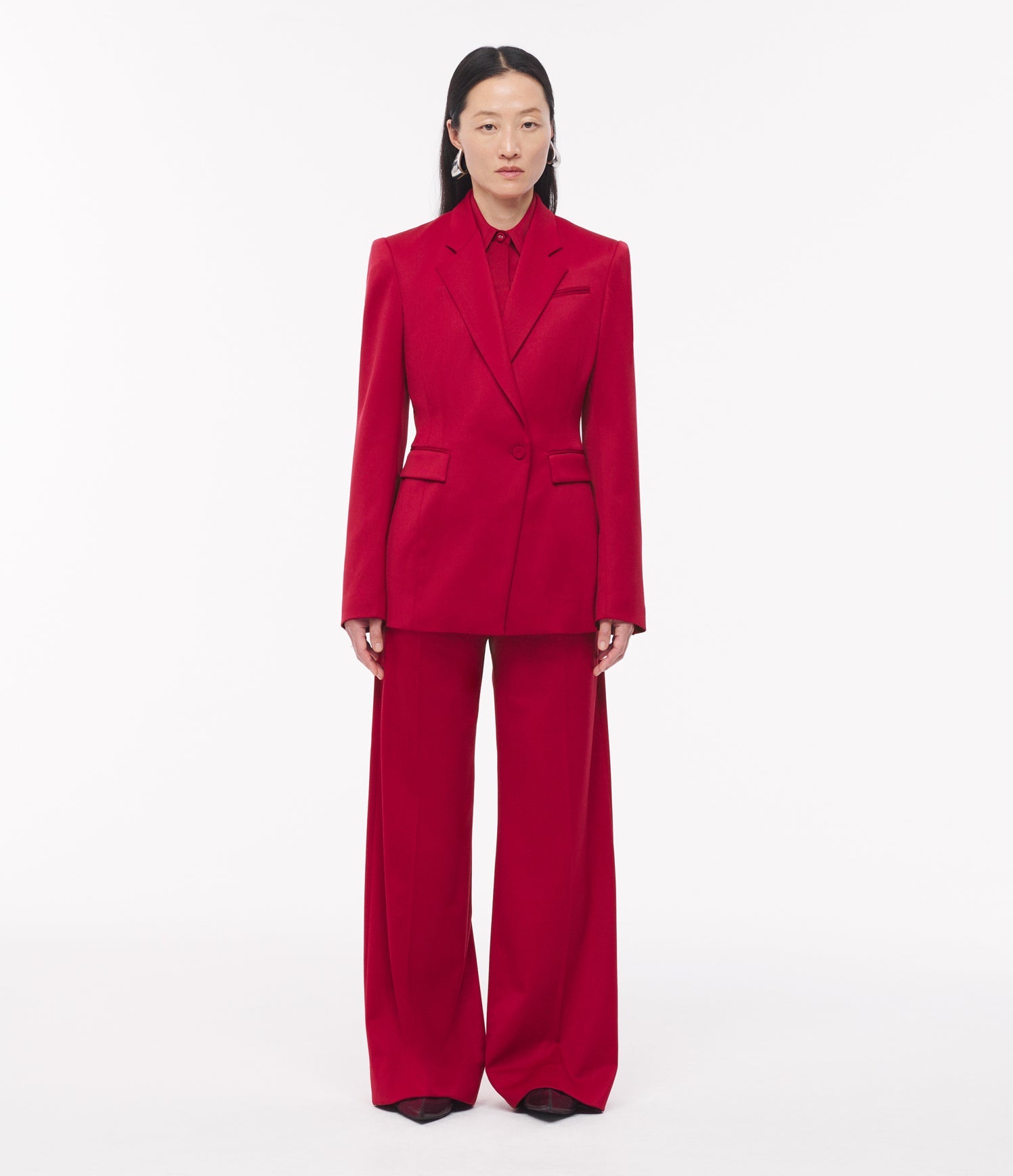 Another Tomorrow Seamed Waist Jacket in Ruby – Wool Women's Jacket