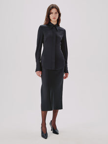 Another Tomorrow Bias Seamed Shirt in Black – Viscose Women's Top