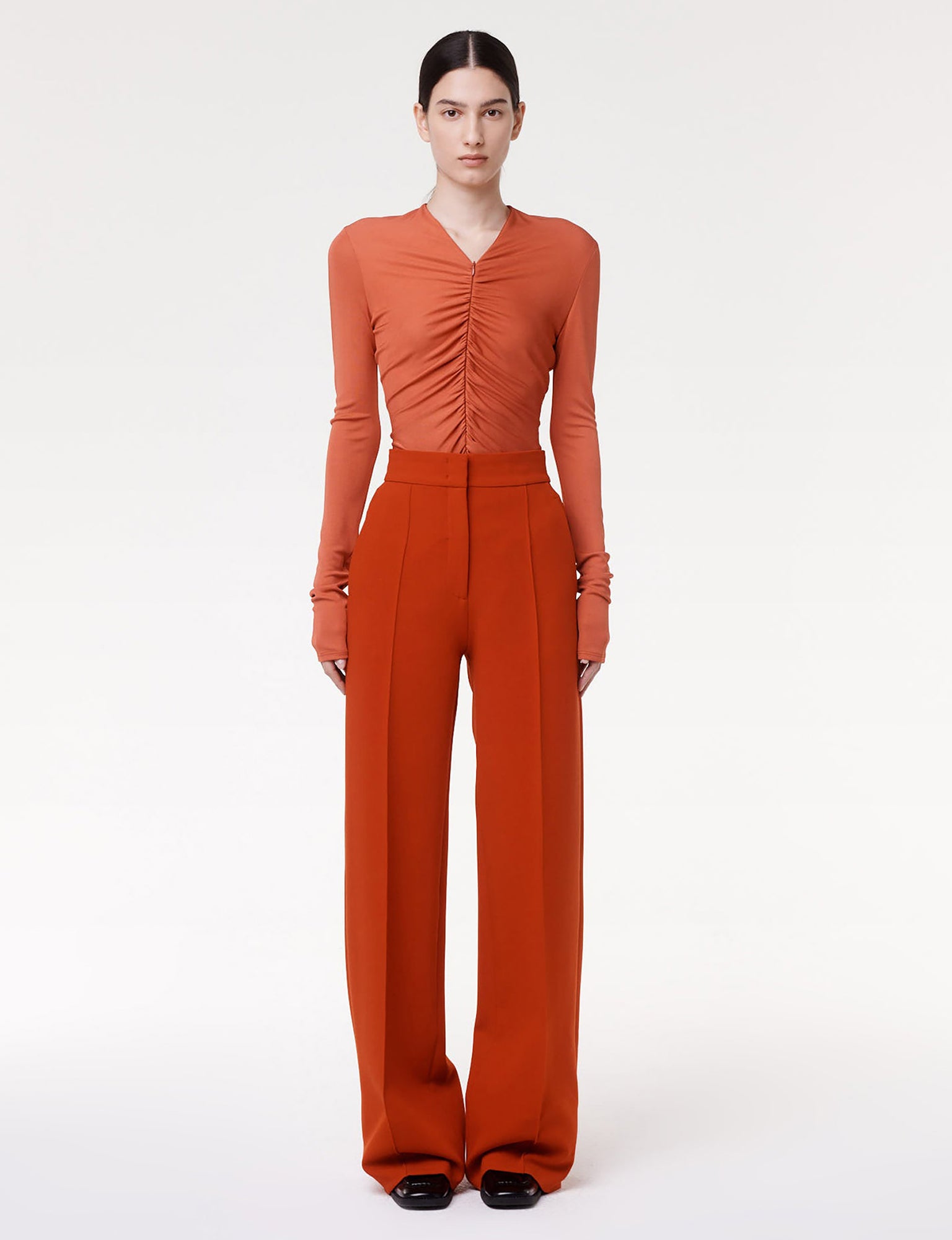 Women | Shirred Long Sleeve Top | Sienna Red