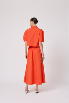 Tech Poplin Midi Skirt | Vermillion