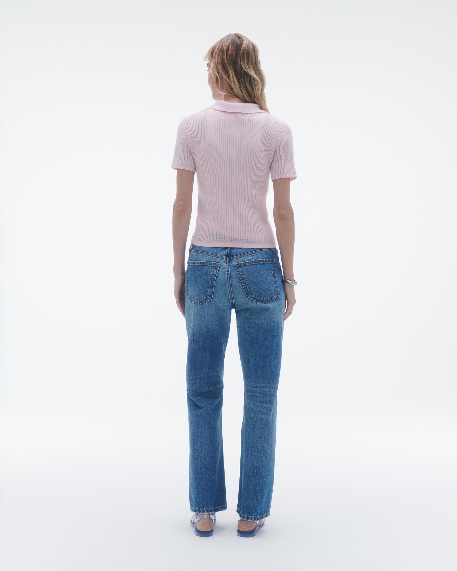Womens | Shrunken Polo in Cashmere | Powder Pink