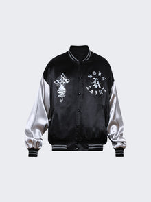 Men | Saint Mxxxxxx X Born X Raised | Satin Varsity Jacket | Black