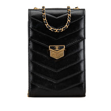 Chanel | Pre-Owned Calfskin CC Chevron Medal Envelope Vertical Clutch With Chain | Black