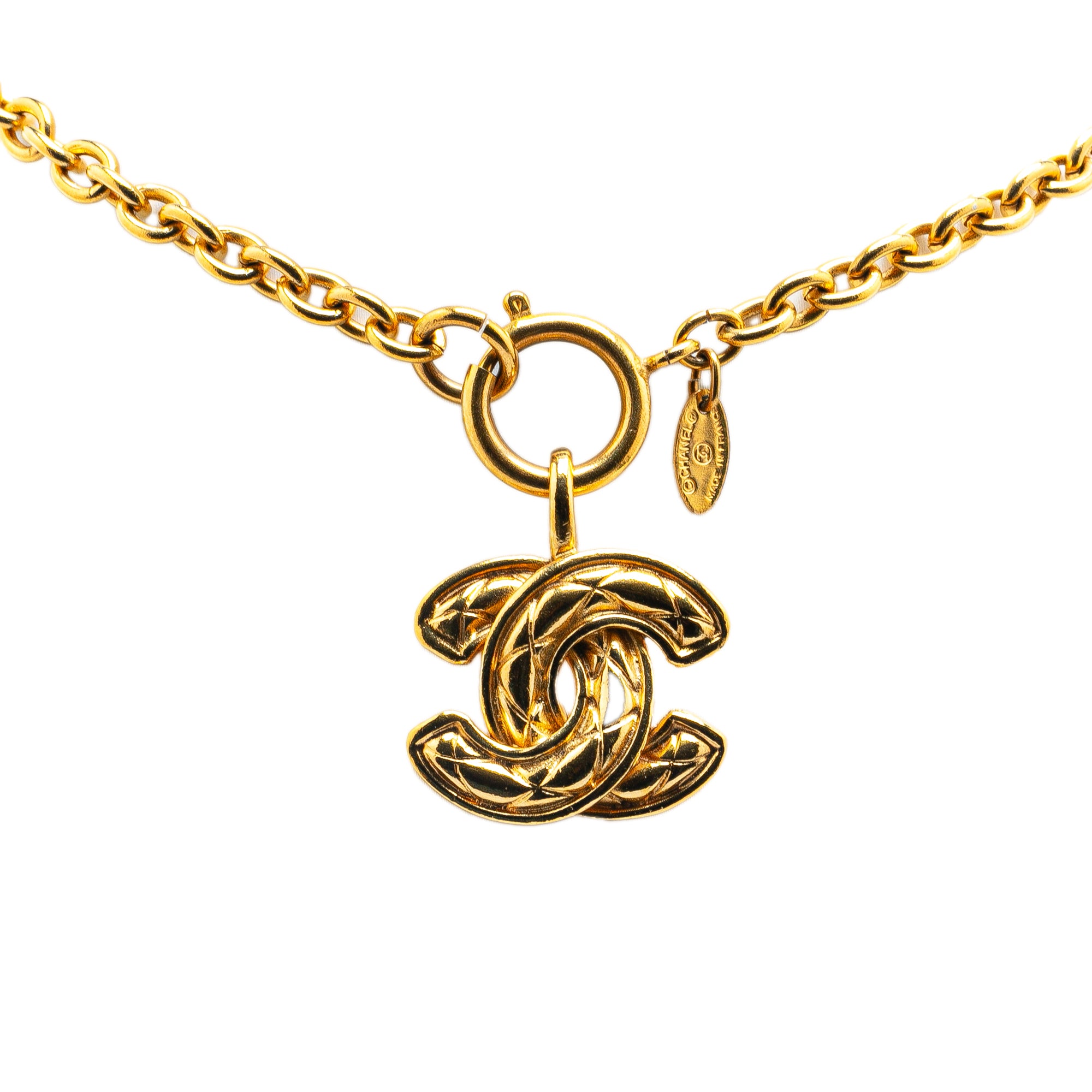 Chanel | Pre-Owned Gold Plated CC Quilted Pendant Necklace | Gold
