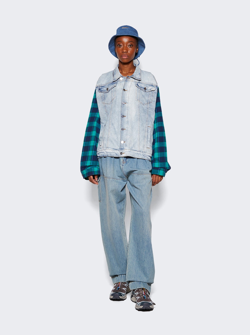 Women | Natasha Zinko | Box Denim Jacket | Light Wash Blue-Green Check