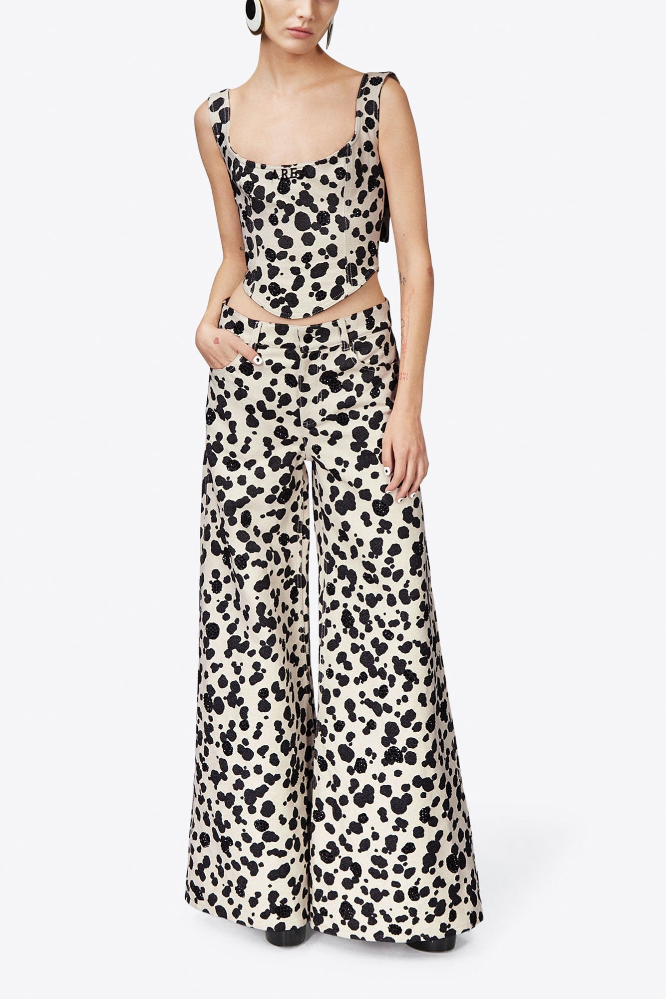 Dalmatian Denim Wide Leg Jean | Black/Off White