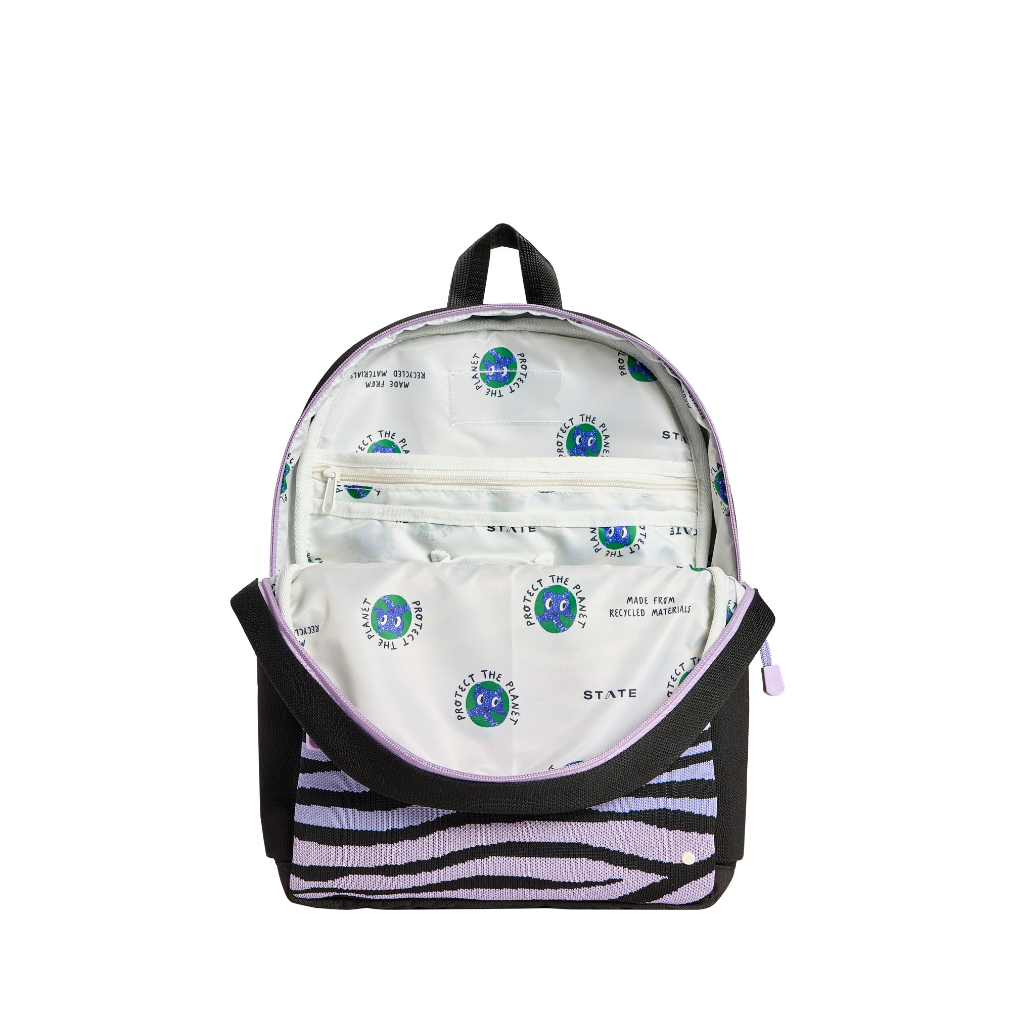 STATE Bags Kane Backpack Tech Knit Zebra Interior View Click to Zoom