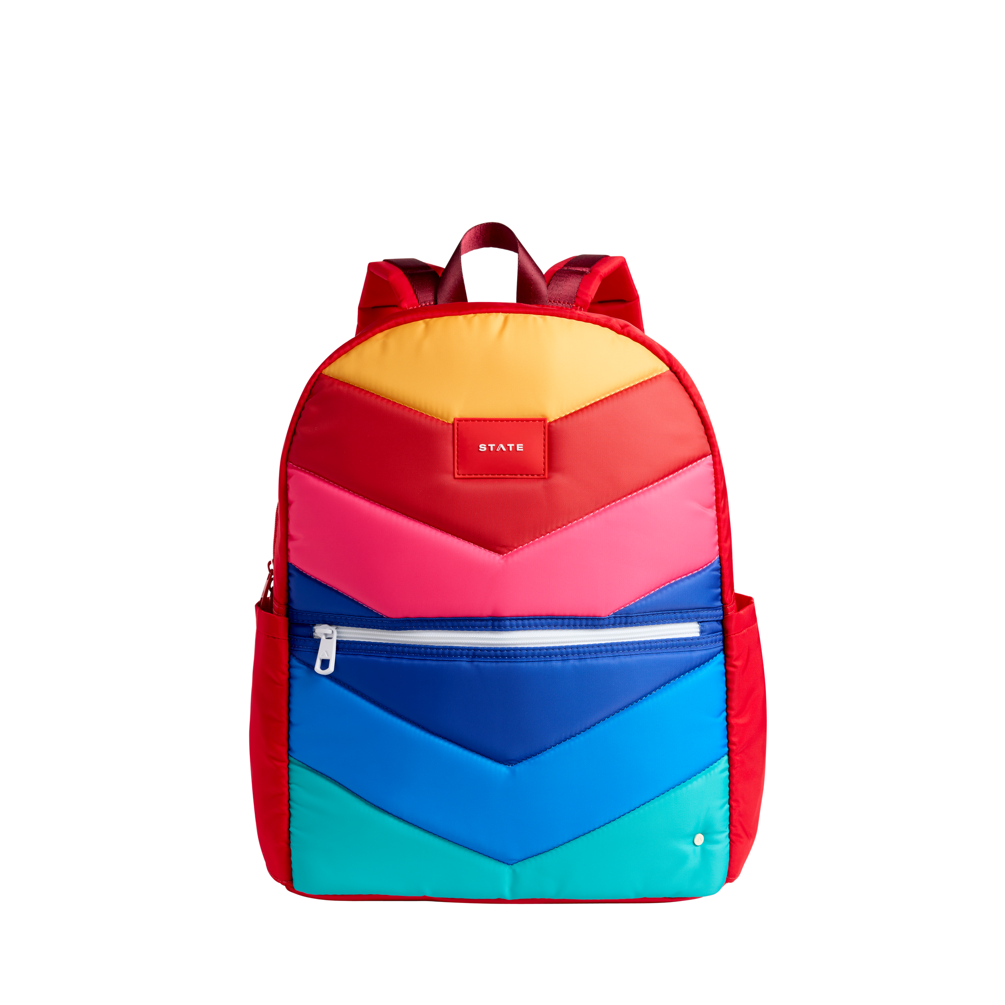 STATE Bags Kane Kids Large Backpack Nylon Puffer Rainbow Chevron Front View Click to Zoom