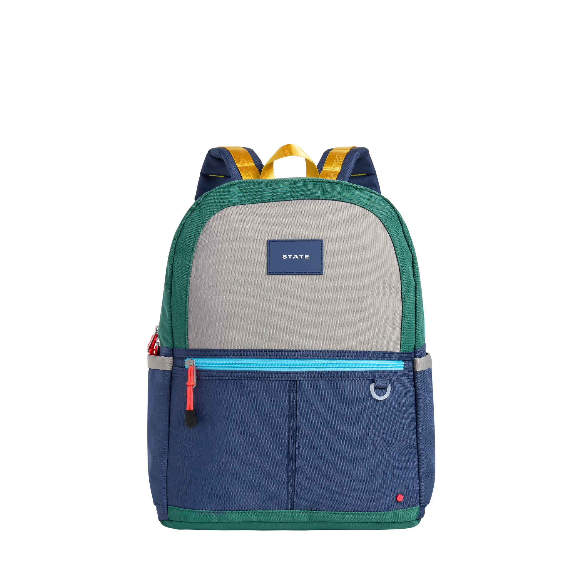 STATE Bags Kane Double Pocket Backpack Green/Navy Front View click to zoom