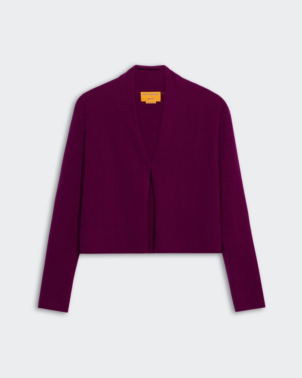 Stealth Cardigan - Aubergine lightweight women's cashmere knit cardigan with shawl collar and hook-and-eye closure.