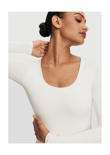 Scoop Neck Long Sleeve Top | White