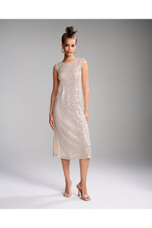 Sequin Mesh Midi Dress | Silver