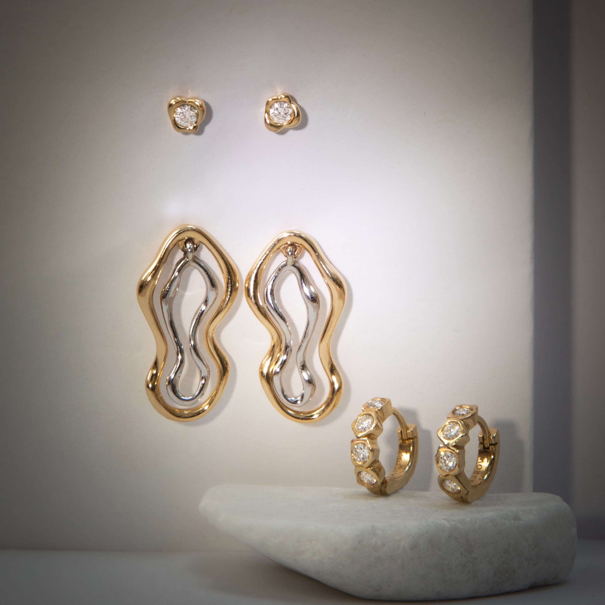 Women | Two Tone Sculptural Freeform Earrings | 14k Yellow Gold