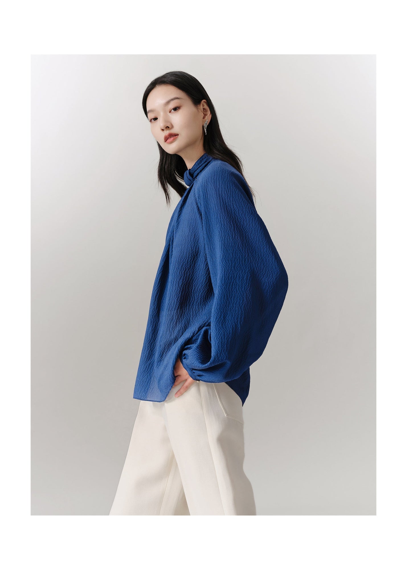 Silk Long-Sleeve Shirt | Navy